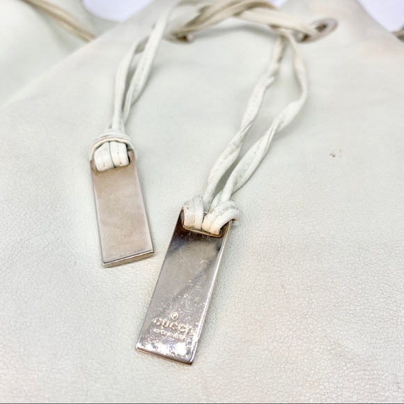 GUCCI BAMBOO WHITE LEATHER SHOULDER BAG DRAWSTRING - Picture 2 of 7